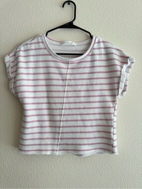 Altar'd State Pink & White Striped Short Sleeve Tee